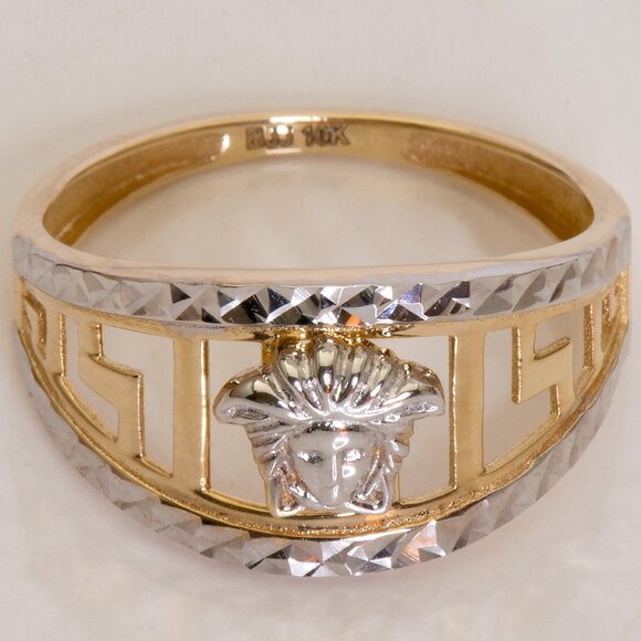 10K Yellow & White Gold Two Tone Medusa Greek Goddess Ring Stamped 10K Sz 7.25 - Picture 10 of 12